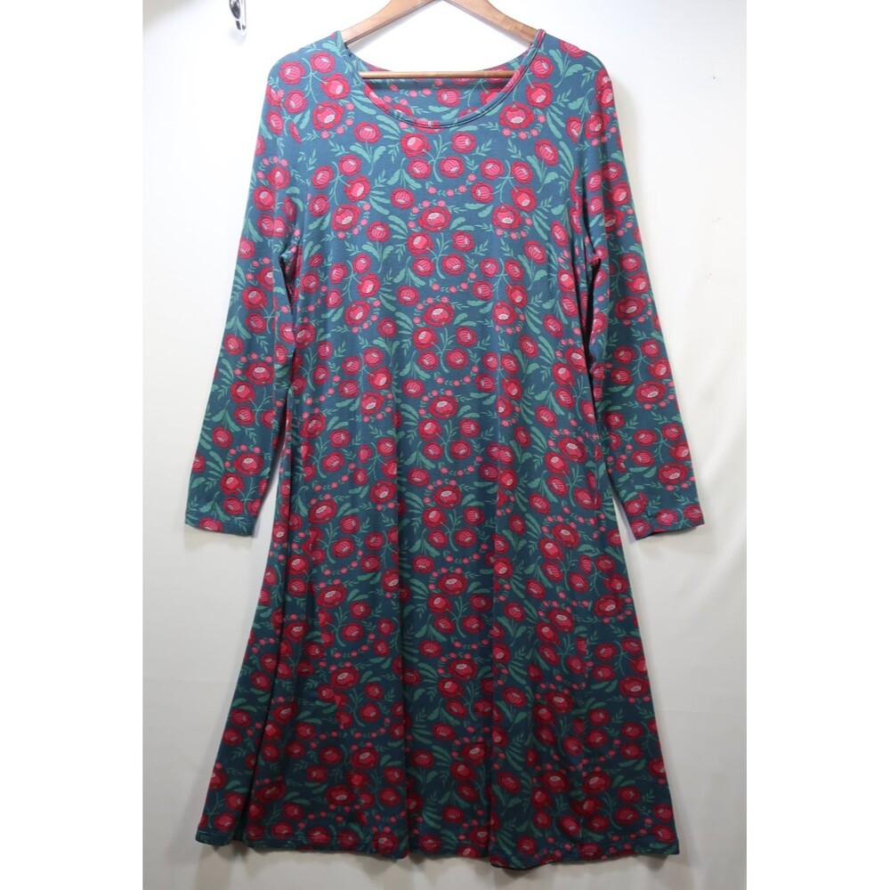 Gudrun Sjoden Floral Print Dress L Jersey Knit Lyocell Stretch Long Sleeve Boho - Picture 5 of 12